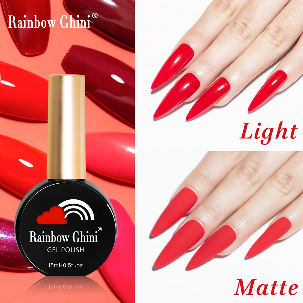 Rainbow Ghini 15ml Glitter Dark Red Gel Nail Polish Semi-Permanent Varnish UV Pale Red Nail Gel Art Supplies for Professionals 5