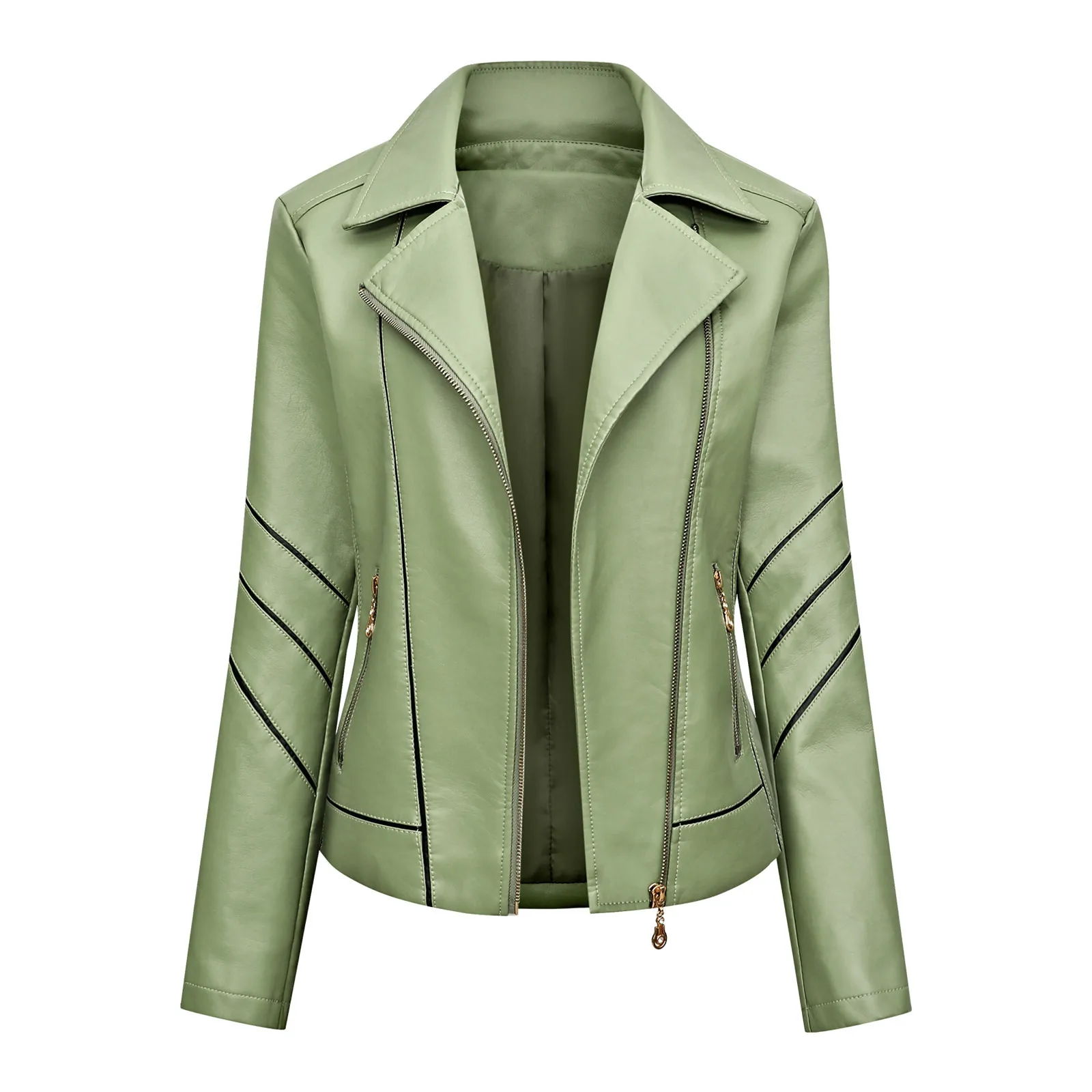 Autumn Short Black Leather Biker Jacket Women Zipper Long Sleeve Belt Large Size Outwear Coat Brown Moto Jumper Jackets Female