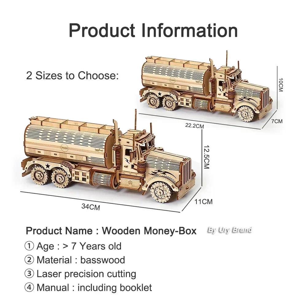 3D Wooden Money Box – Fuel Truck Puzzle Model 2