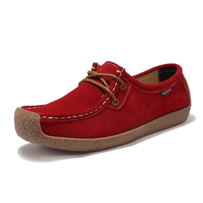 BEYARNE Brand Women Genuine Leather Flat Shoes Lace up Sneakers Autumn Oxford Shoes Female Loafers Casual Suede Flats Stitching women shoes