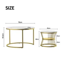Tables basses Anajqaqia, ensemble de tables d'appoint, table de canapé avec pieds en métal, aspect marbre, pour salon, chambre à coucher, rondes, dorées 5