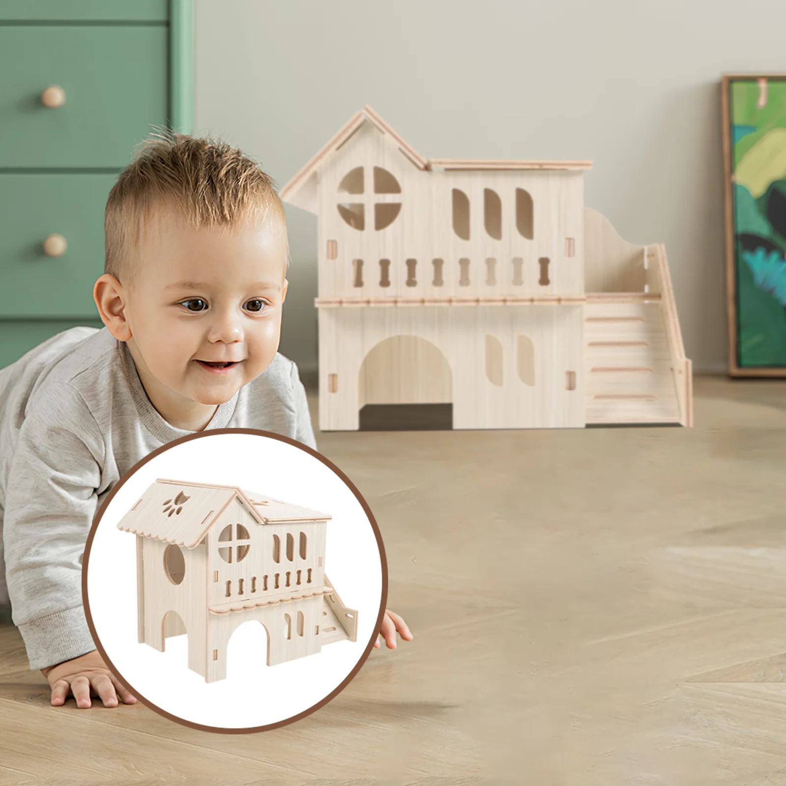 

Wooden Hamster House Hamster Hideout with Ladder Chinchilla Hideout Hamster Villa Wood Hamster Toy