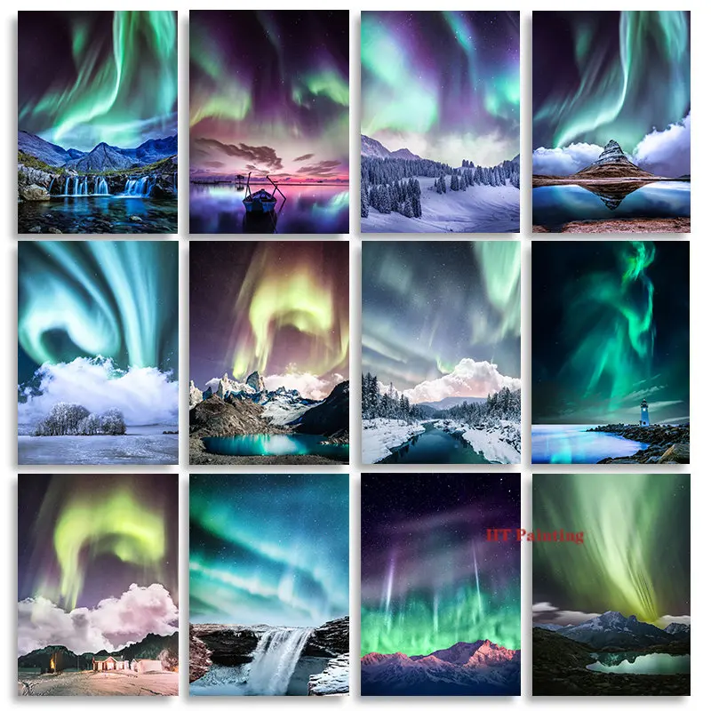Bella Aurora Borealis Northern Polar Lights Photography Poster Canvas Painting Nature Landscape Wall Pictures Home Decor
