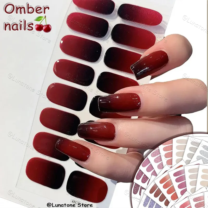 Nail Stickers Nail Decals Nude Semi-cured Gel Nail Wraps Sticker Long-lasting Uv Led Lamp French Nail Decal Omber Waterproof Semi-cured Sticke 16tips