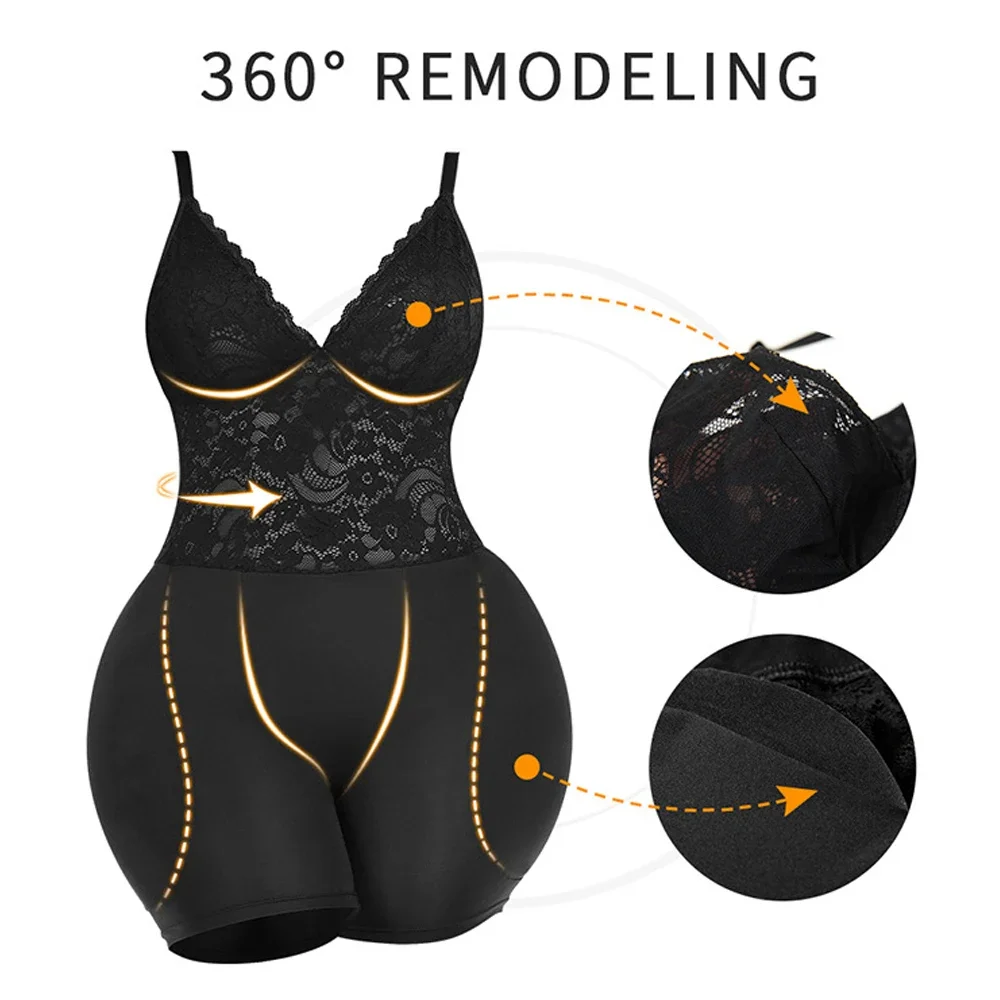 Hip Shapewear Bodysuit Female Waist Trainer Butt Enhancer Body Shaper Bodysuit with Lace Plus Size Butt Lifter Hip Pads Panty