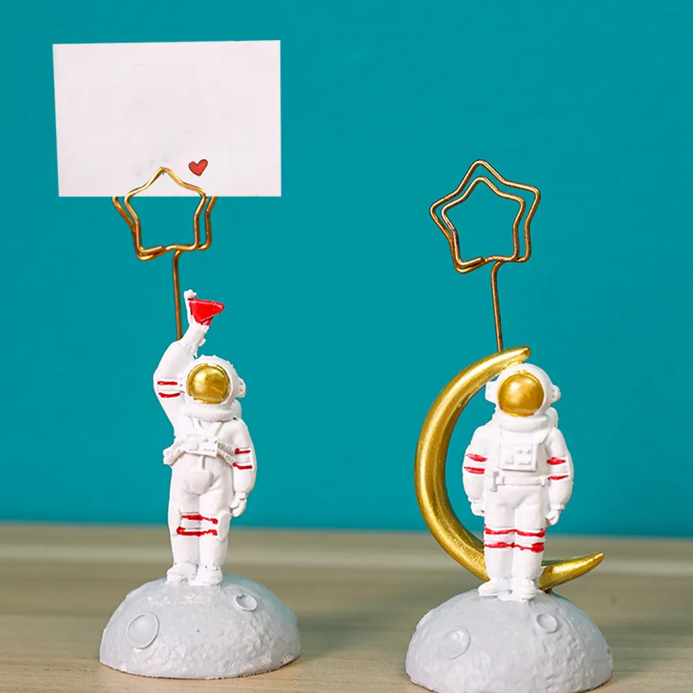 4Pcs 우주인 모양 장식품 사진 폴더 데스크탑 장식 훌륭한 솜씨 명함 홀더 메모 클립
