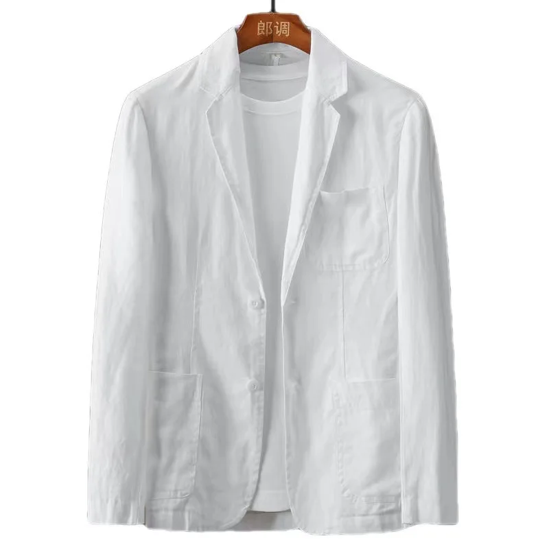 New Men Cotton Linen Blazer Jackets Spring Autumn Fashion Solid Color