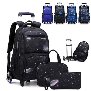 with Lunch Box Trolley School Bags Rolling Backpack for Boys Wheeled Bag  Carry On Kids' Luggage Primary Junior High School Bag 1
