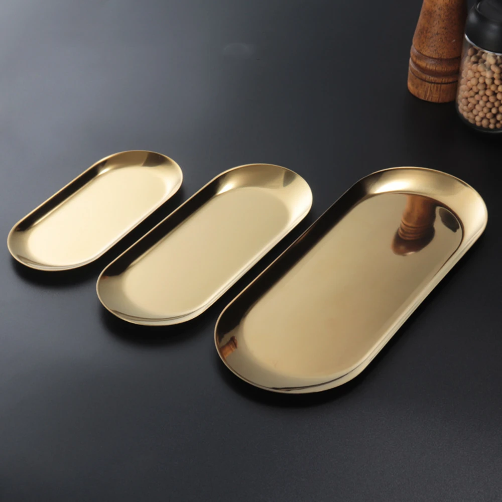 2PACK Stainless Steel Gold Silver Decorative Tray for Bathroom Vanity Jewelry Display, Kitchen Sink Tray for Soap Dispensers 5