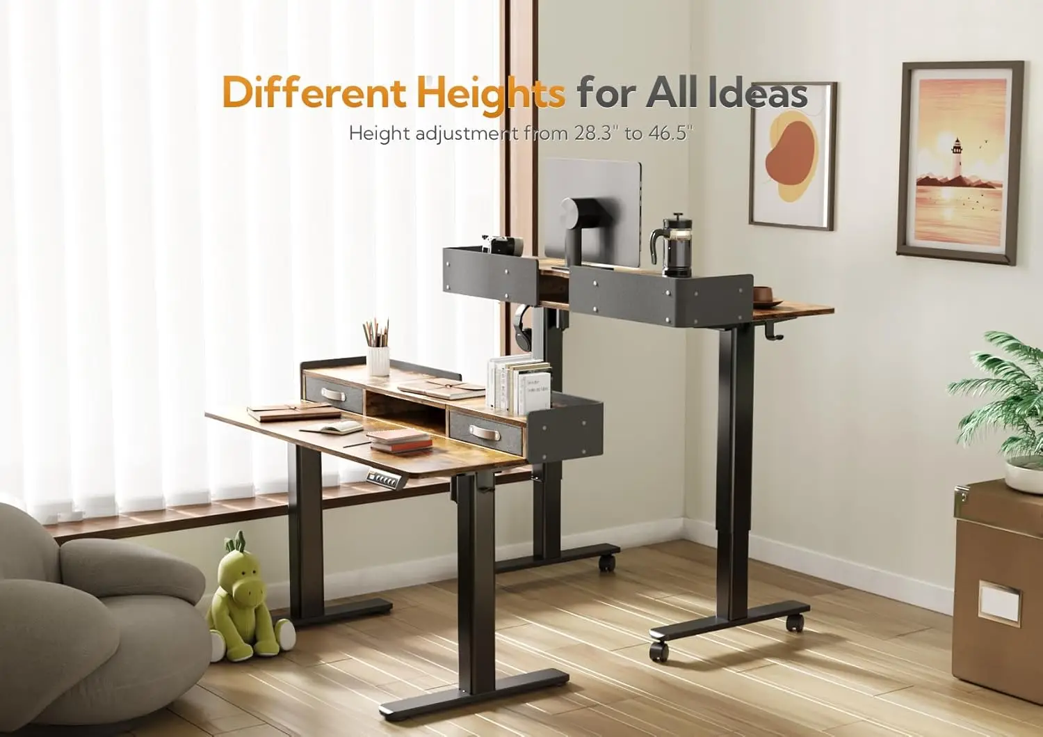 Standing Desk with Drawers, Stand Up Electric Standing Desk Adjustable Height, Sit Stand Desk with Storage Shelf 5