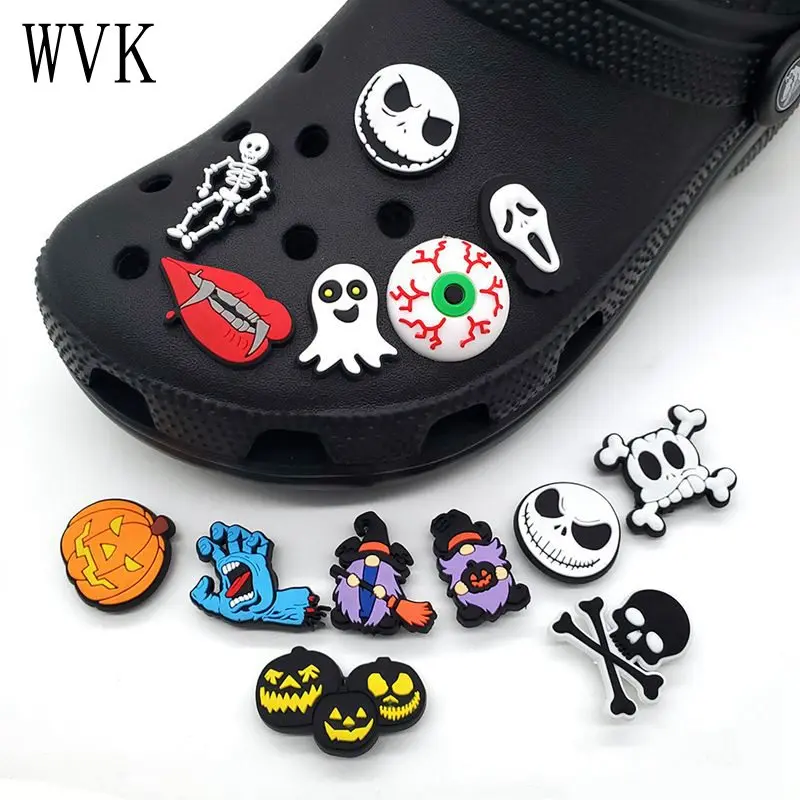 

1Pcs Halloween Croc Charms PVC Shoe Decoration Adult Kids Carnival Party Shoe Charms Cartoon jibz Cros Accessories Free shipping