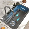 Stainless Steel Kitchen Waterfall Sink Digital Display Large Single Bowl Left Drainage Kitchen Sinks With Multifunction Faucet 5
