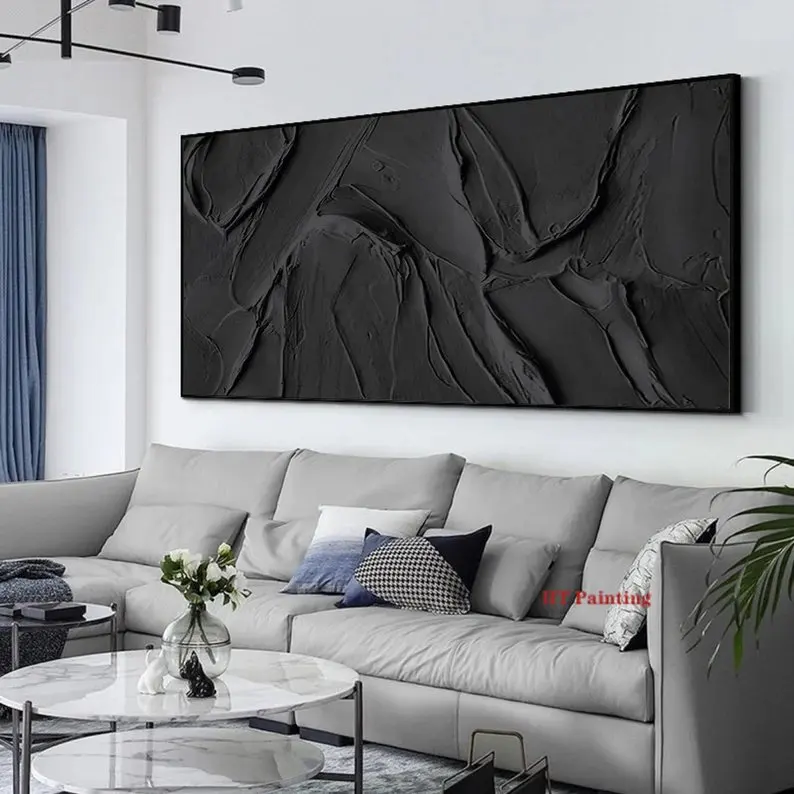LargeBlackAndWhiteAbstract3DTexturedArtPosterFlatCanvas
