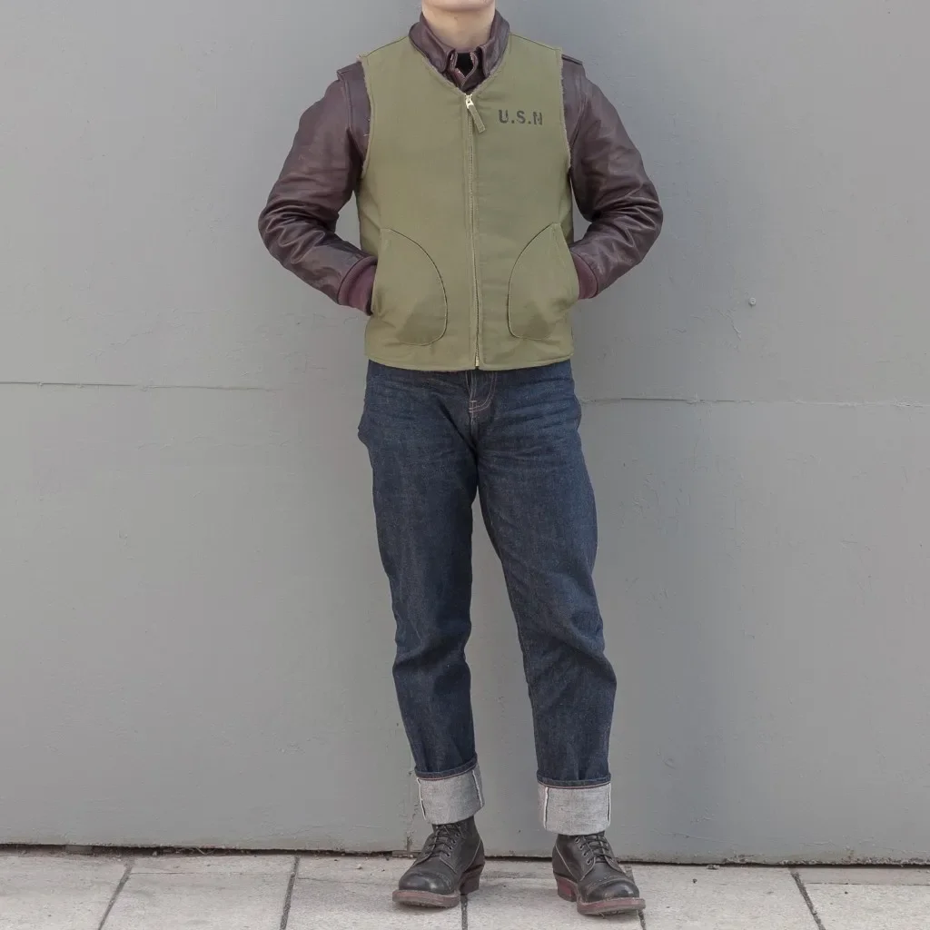 Endeavour&Bloom WWII USN N-1 Deck Vest Wool Lining Sleeveless Jacket Waistcoat 3
