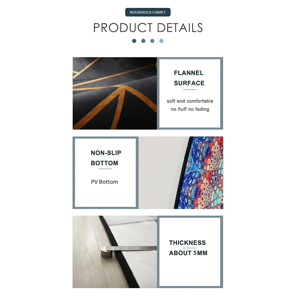 VIKAMA Flannel Carpet Boho Persian Vintage Mat Coffee Table Sofa Bedroom Mat Living Room Blanket Large Rug Washable Home Decor