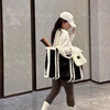 LO Color Contrast Plush Tote Bag Large Lychee Print Letter Fashion Handbag Large Capacity High Quality Shoulder Bags 2