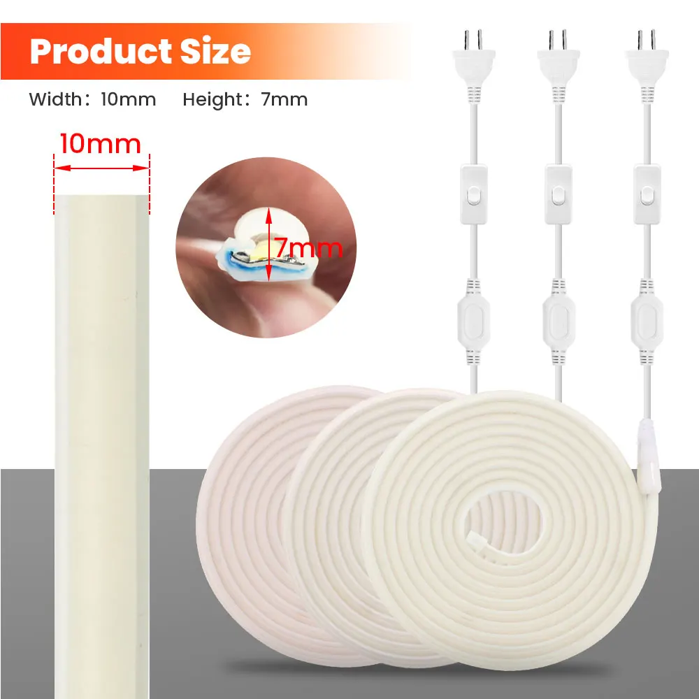 110V 220V 선형 디밍이 가능한 COB 네온 LED 스트립 조명(조광기/스위치 플러그 포함) 288LED/m 슈퍼 브라이트 IP65 리본 테이프 홈 장식