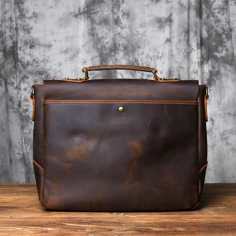 Retro Leather Men's Handbag Top Layer Leather Horizontal Computer Bag Crazy Horse Leather Men Casual Shoulder Messenger Bag NZPJ