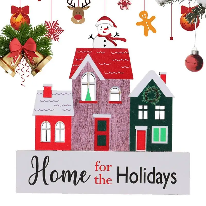 

Christmas Wood Decor Creative Sturdy Christmas Tree House Signs Merry Christmas Table Sign Rustic Tiered Tray Decor Christmas