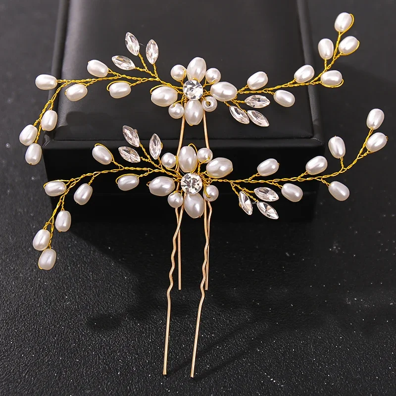 Crystal Pearl Flower Hair Pins Clips For Women Bride Hair Jewelry Wedding Accessories Rhinestone Prom Hairpin Headpiece
