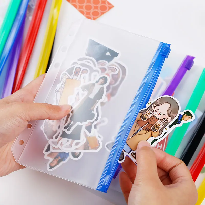 A5/A6/A7 Binder Budget PU Leather Planner Pocket 6 Holes Binder Notebook Bills Handbook Stationery Transparent Zipper Bag