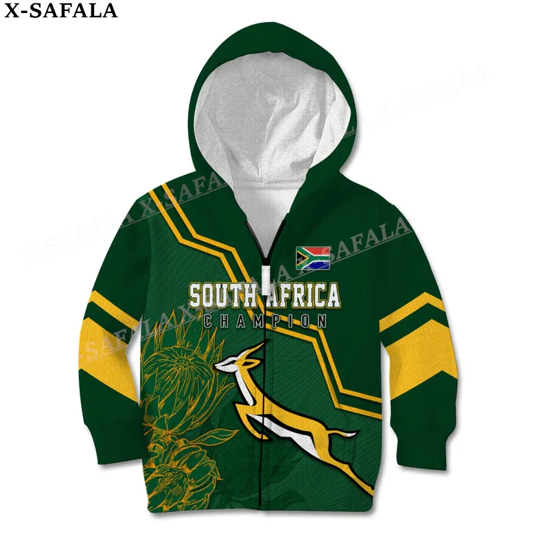 South Africa Country Flag Springboks 3D Print Zipper Hoodie Men