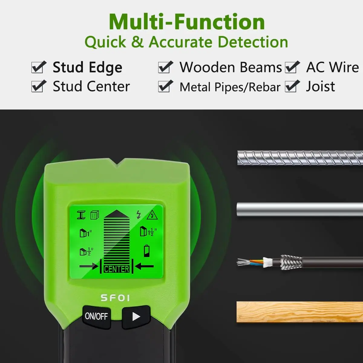 5 in 1 Wall Scanner Detector,Digital Stud Finder with LCD Display, Metal/AC Wire