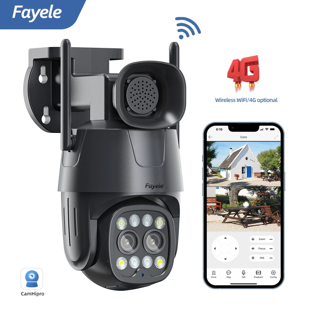 Wireess 4G Wifi Sim Card Ip Camera 4Mp 8Mp Dual Lens 2.8Mm 8Mm Outdoor Ai Human Tracking Color Night Vision Security Ptz Camera