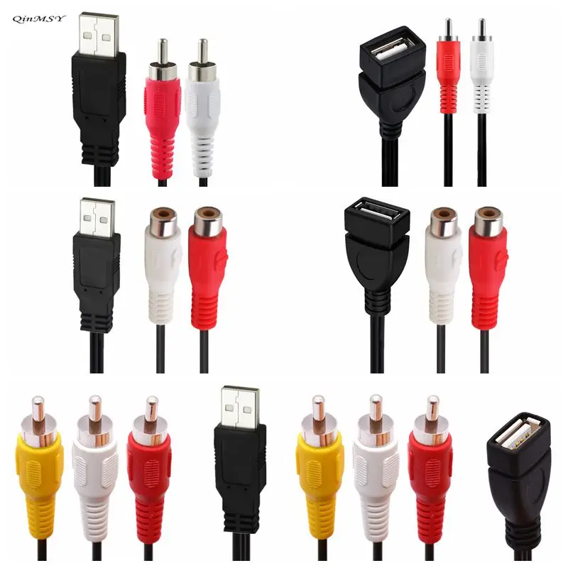 USB 2.0 A Maschio Femmina Presa A 2 RCA 2RCA Maschio Connettore Convertore Audio Video Cavo Di Prolunga Cavo Adattatore 1.5M/5 Ft Q1