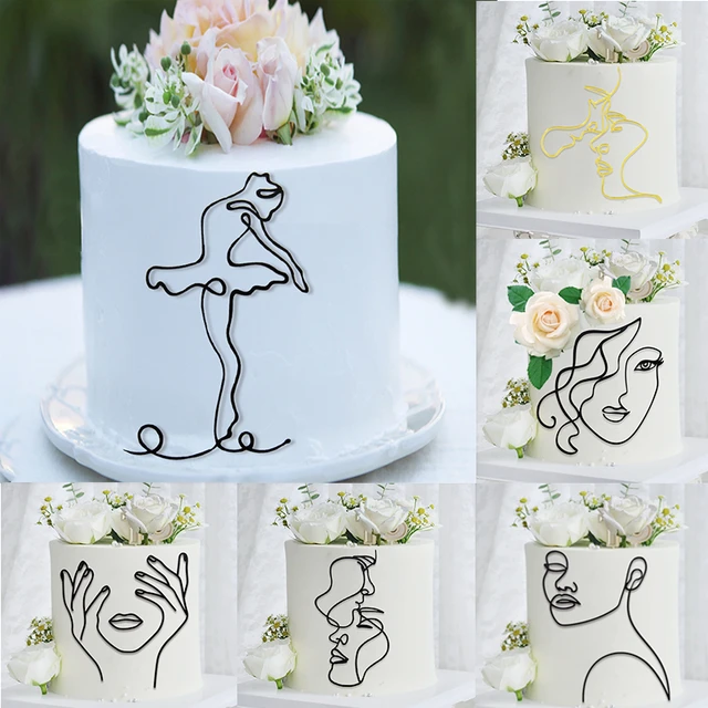 Acrylic Minimalist Art Lady Face Cake Topper Wedding Sexy Woman