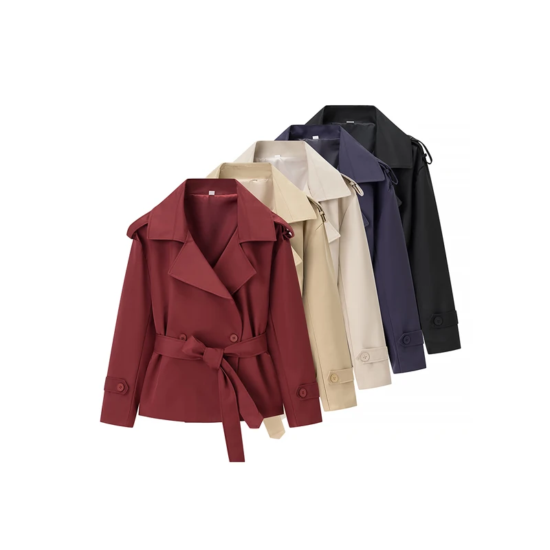 Women Elegant Full Sleeve Lace Up Jacket Loose Fashion Solid Lapel Belt 5