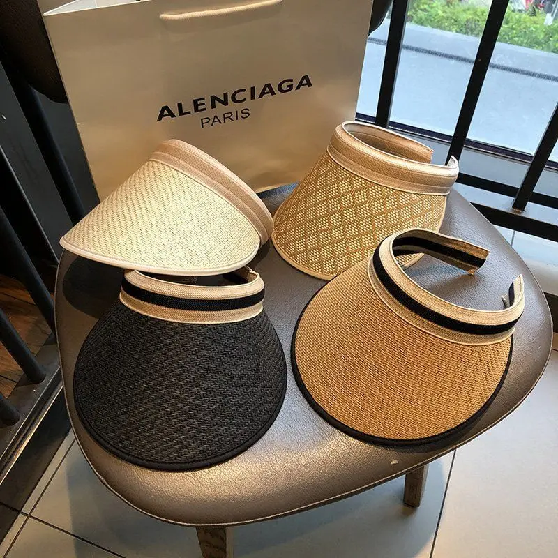 Sun Hats Straw Hat Visors Beach Hat Ladies Hats And Caps Empty Top Summer Hats For Women Sun Protection Ponytail Kpop Designer