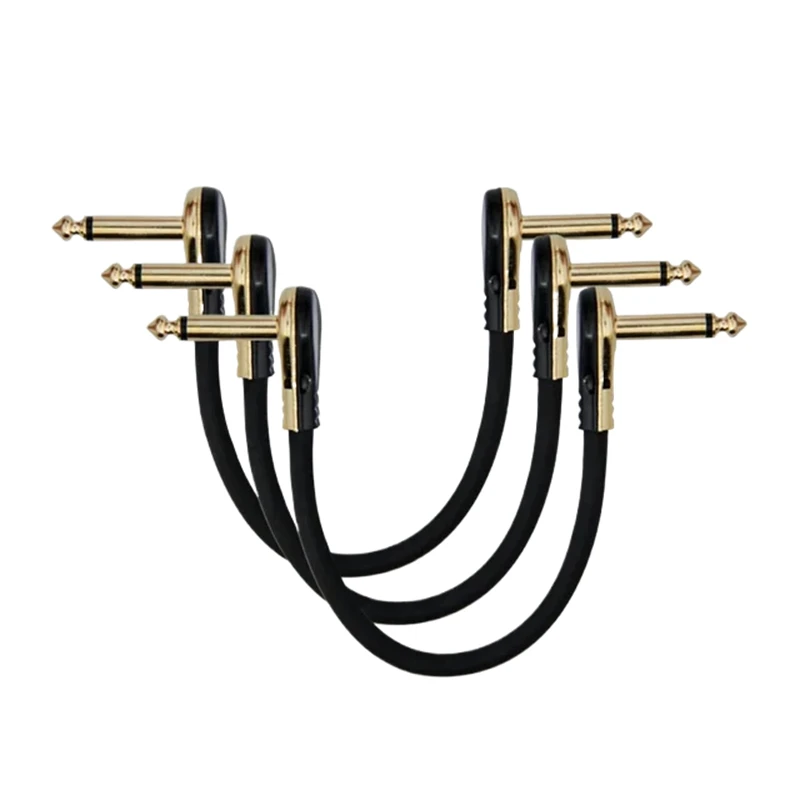 10cm Guitar Audio Cable Right Angle 1/4 Flat Patch Cable Guitar Effect Pedals Anti-noise Clear Sound Neat Cables 3PCS