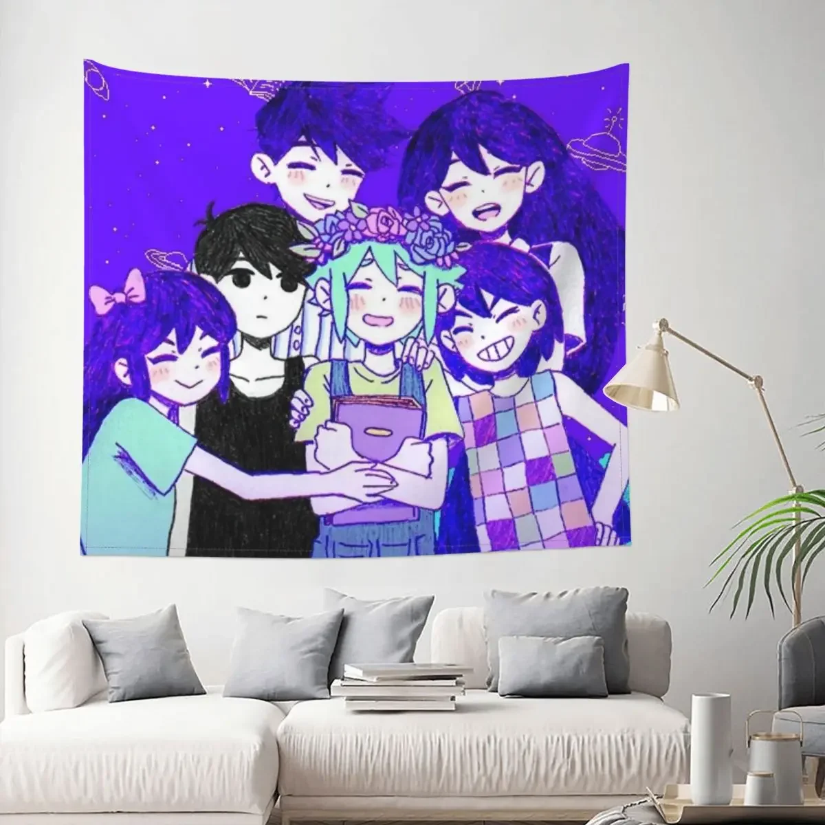 Omori Character Tapestry Wall Hanging Hippie Polyester Wall Tapestry Horror Game Fantasy Decoration Room Decor