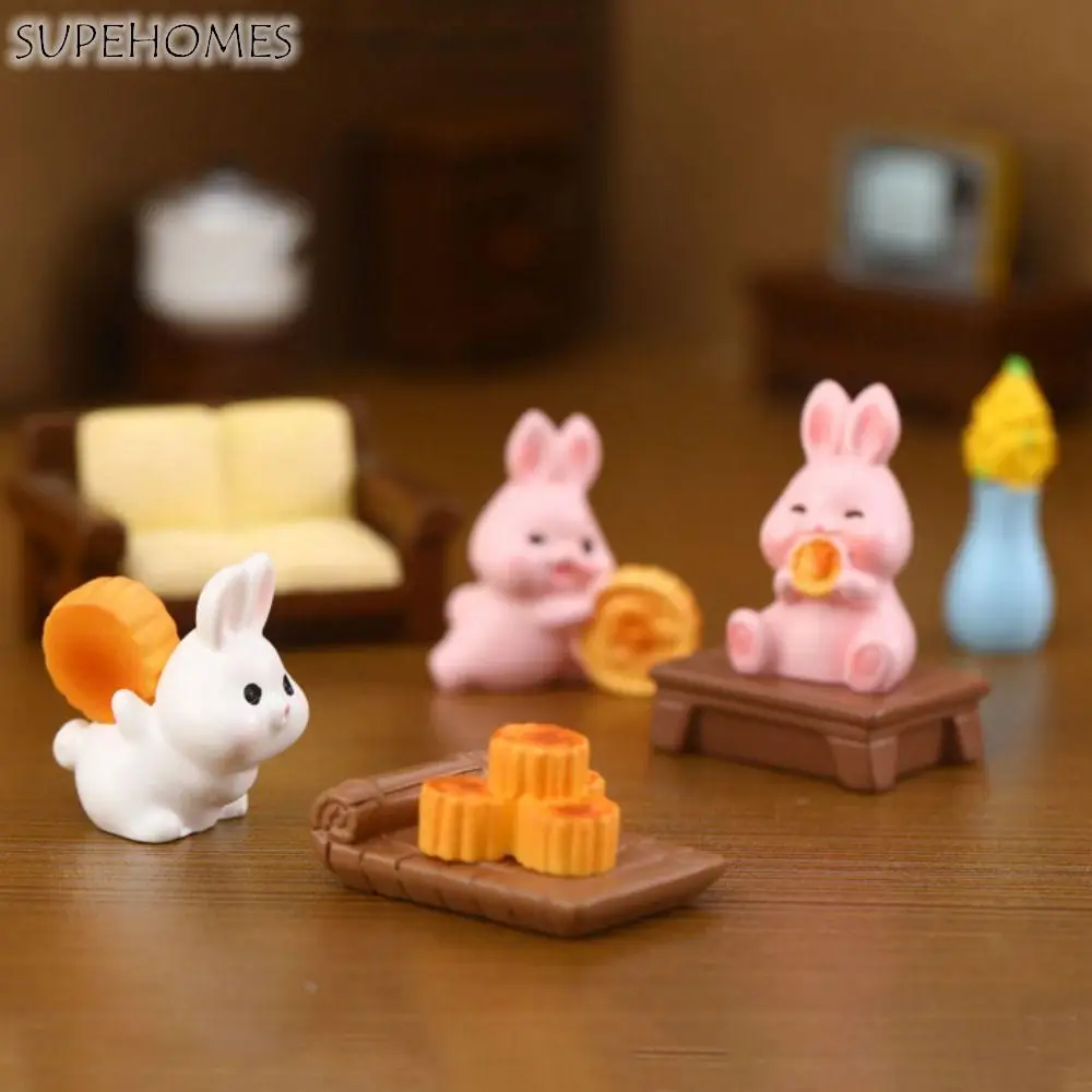 

Chinese style Mid-Autumn Moon Cake White Rabbit Holiday Decoration Doll Moon Rabbit Pastry DIY Mini Home Decoration