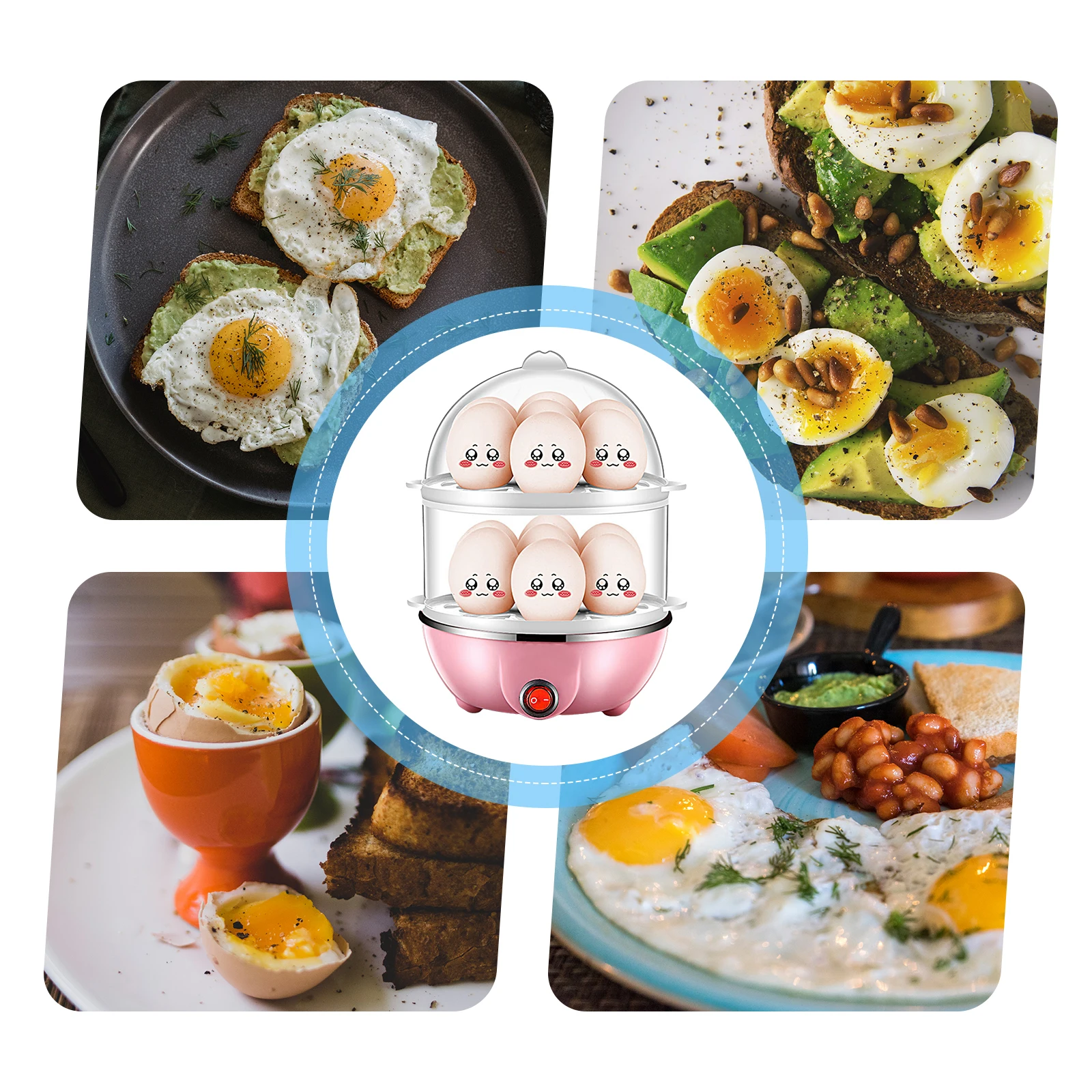 Double Layer Egg Cooker 14 Egg Capacity Hard Boiled Egg Cooker Anti-dry Electric Egg Boiler with 40mL Measuring Cup Steam 6