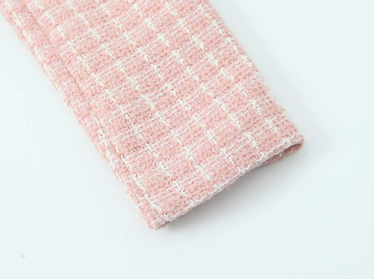 2 pieces 1 Set French Style Retro Pink Plaid Woven Tweed Blazer + High Waist Mini Shorts Pants Suits