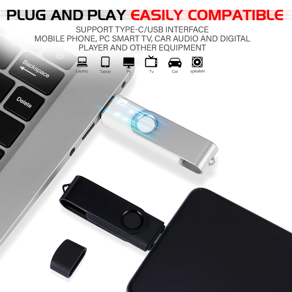 TYPE-C 2in1 Rotatable Pen drive 128GB 64GB High speed USB