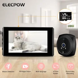 Elecpow New 4.5 Inch 1080P Smart Home Peephole Doorbell Camera  Door Viewer PIR Infrared Night Vision Motion Detection Monitor