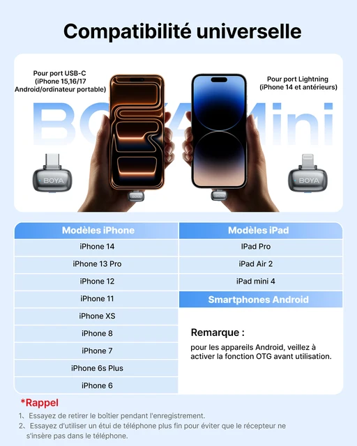 BOYA Mini 2 Microphone Lavalier sans fil AI réduction du bruit Mini micro pour iPhone 6-14/15-17 USB-C enregistrement vidéo de téléphone Android 4 BOYA Mini 2 Microphone Lavalier sans fil AI réduction du bruit Mini micro pour iPhone 6-14/15-17 USB-C enregistrement vidéo de téléphone Android 4