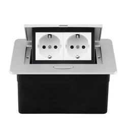 Sleek Aluminum Pop - Up Countertop Power Hub with EU and USB - C Sockets - Silver - Socket