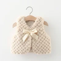 Toddler Winter Fury Coat Baby Girl Bowknot Solid Color One Button Loose And Versatile Outerwear Artificial Fur Vest 2