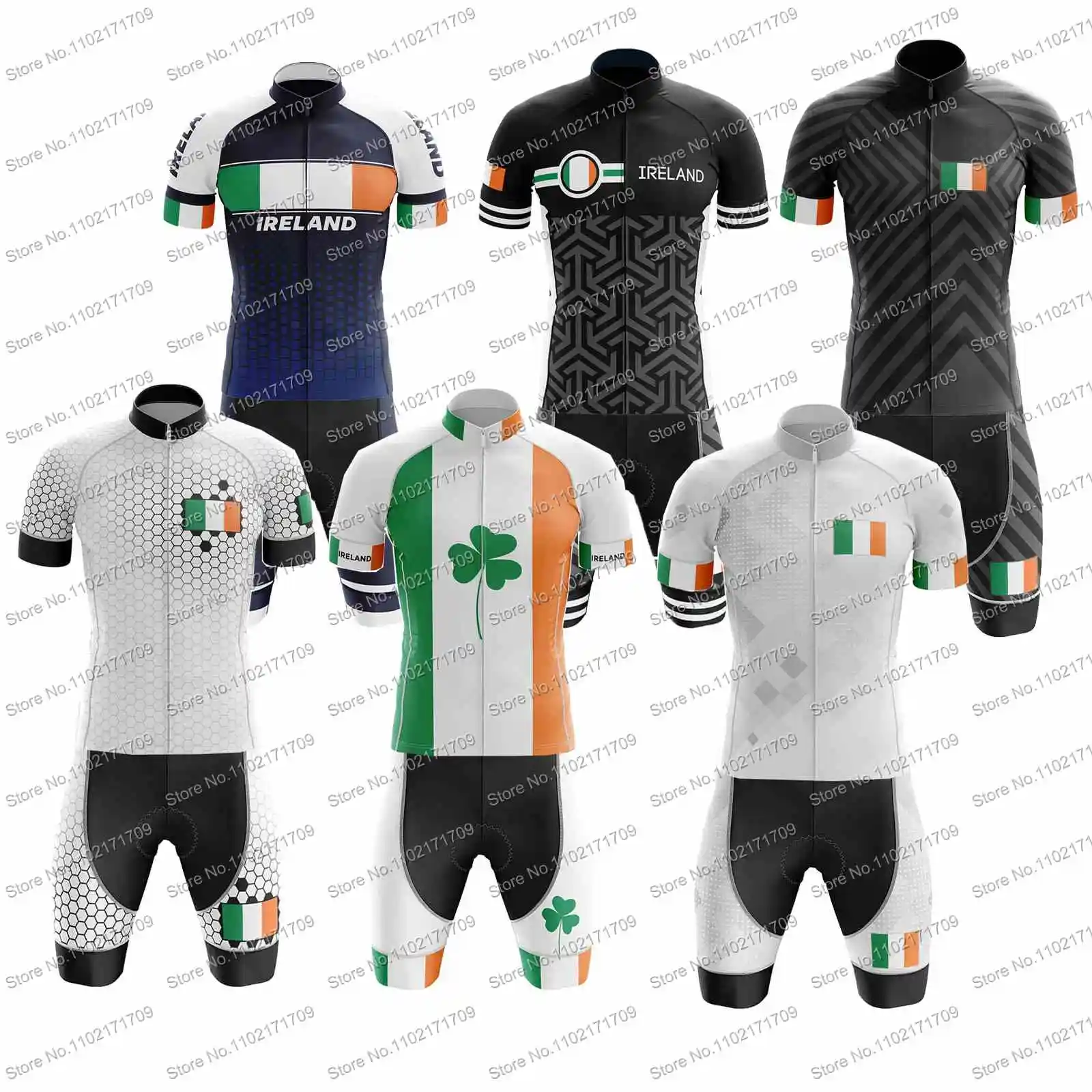Ireland Team Cycling Jersey Set Short Sleeve Ireland Flag Cycling Clothing White Black Road Bike Shirts Suit MTB Maillot Ropa