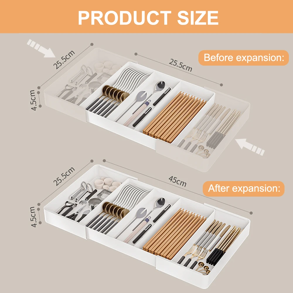 Expandable Tableware Organizer Silverware Drawer Kitchen Utensil Tray Adjustable Cutlery and Flatware Tray Home Kitchen Tool