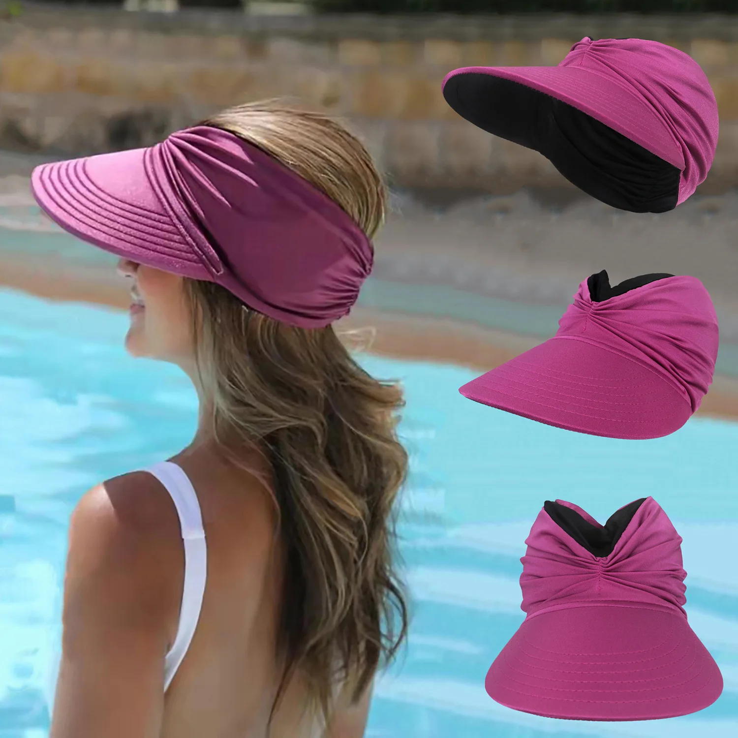 Women Wide Brim New Sunhat Summer Outdoor Sun Hat Open Top Cap Female Sun  Protection Visor Hat Beach Travel Seaside Hollow Cap