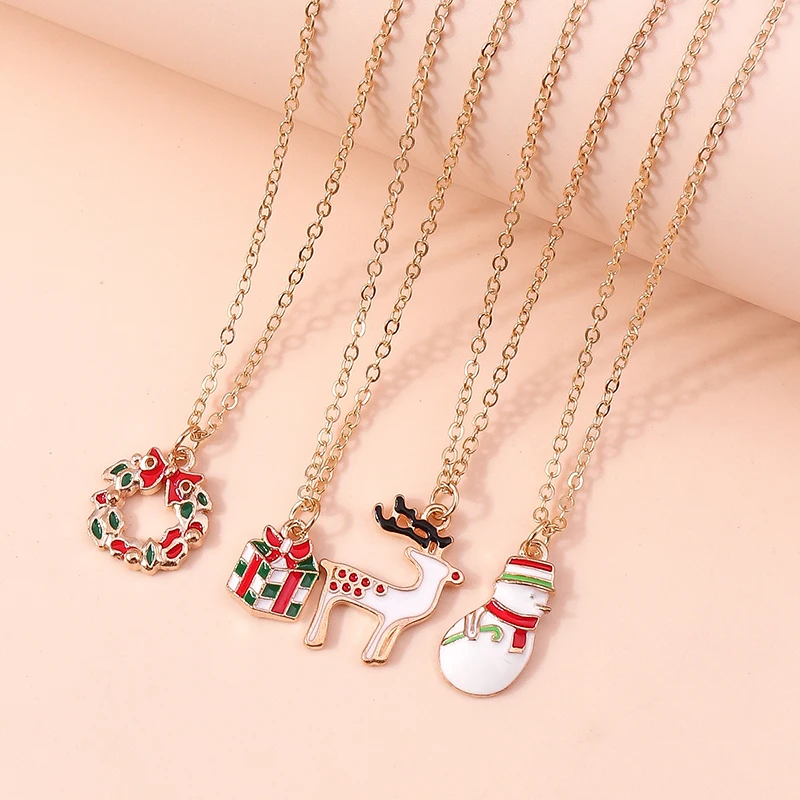 Leslie 4-teiliges Weihnachts-Halsketten-Set, Emaille, Weihnachtsmann, Glocke, Schneeflocke, Hirschbaum, Anhänger, Halskette für Frauen, Neujahrsgeschenk – Detail 20