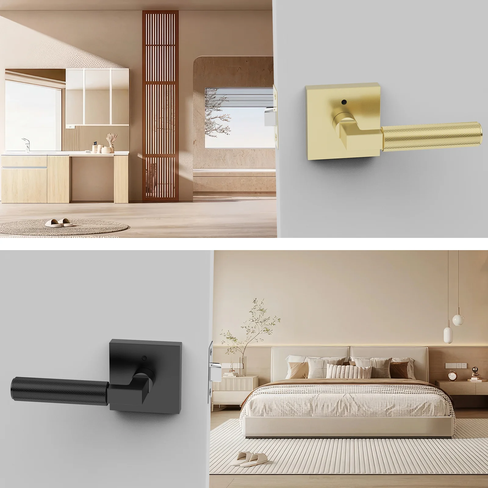 Viladepot Privacy Door Handle Knurled Handle Lever Bedroom Bathroom Passage Door Lock Reversible Keyless