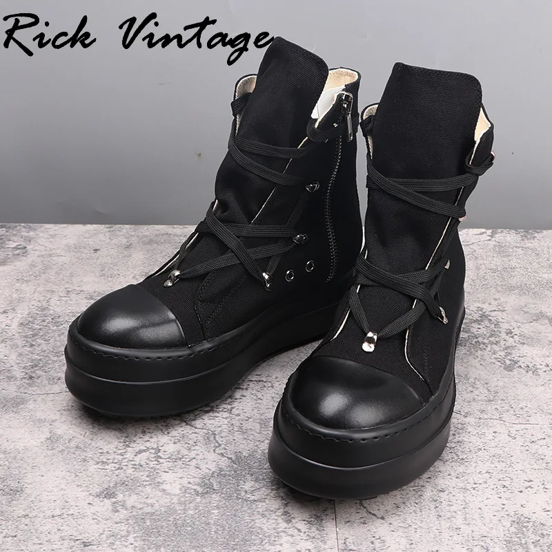 Ro Pentagram Sneakers Men Thick Punk Ankle Boots Neutral Shoes Lace-up Black Mixed Color Street Height Increasing Women Shoes
