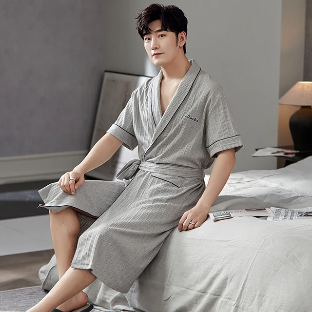 Fashion Bathrobe New Style Thin Cotton Knited Men Robes V Neck Mens Sexy  Sleepwear Summer Male Kimono Short Sleeve Pajamas L-4XL - AliExpress