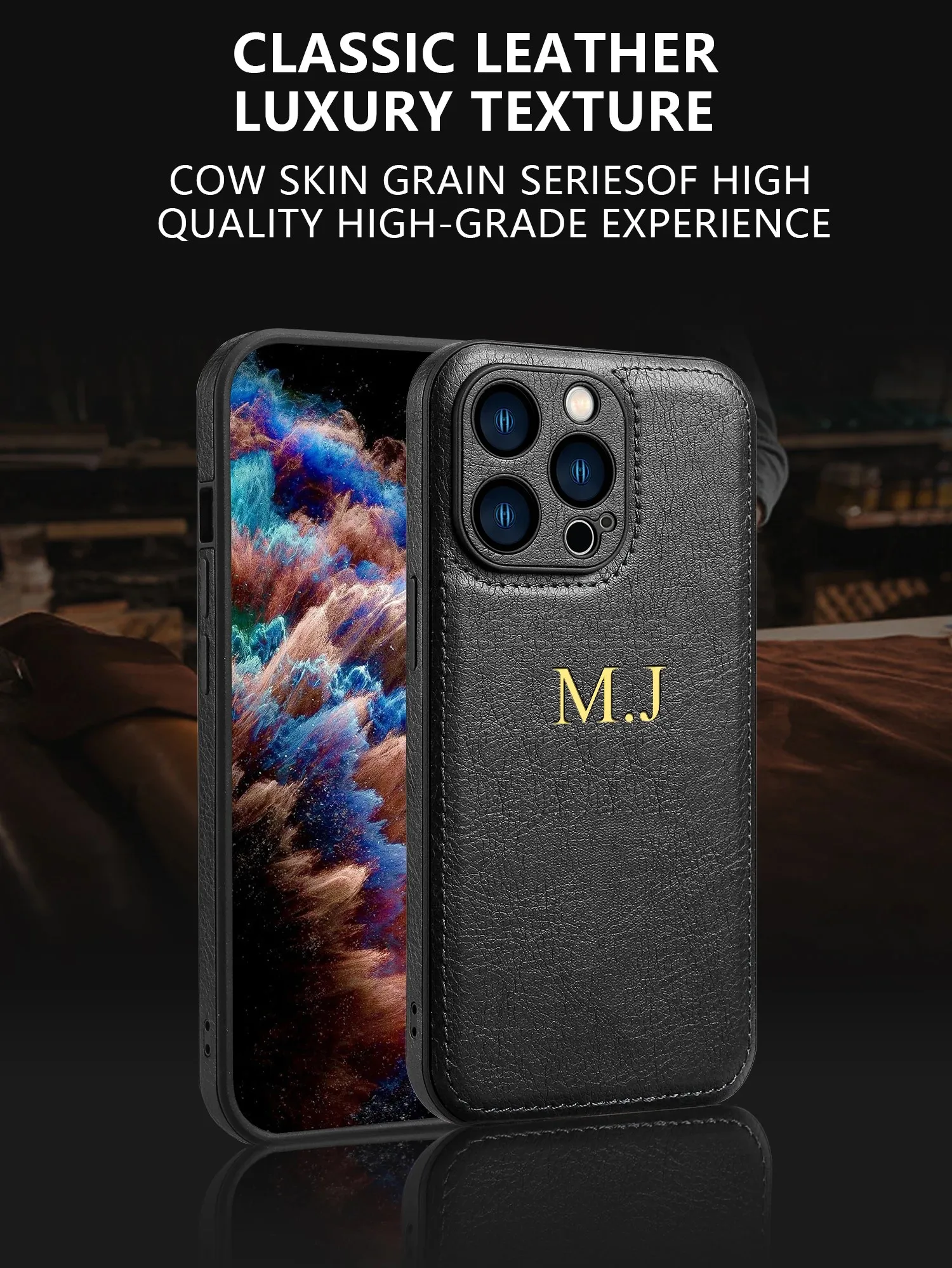 Personalized Custom Name Phone Case For iPhone 15 14 13 12 11 Pro Max 15 14 Plus Luxury Cowhide Leather Protection Back Cover